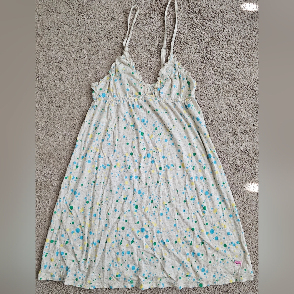 Victorias Secret PINK Tan Paint Splatter Polka Dot Babydoll Chemise